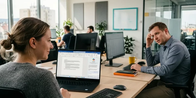 Copilot-panel a Wordben, két kolléga eltérő élménnyel